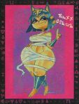  3:4 3_toes animal_crossing ankha_(animal_crossing) anthro big_breasts blue_hair breasts curvaceous curvy_figure cute_fangs domestic_cat eyebrow_through_hair eyebrows feet felid feline felis female fingers full-length_portrait hair hand_on_hip hi_res hieroglyphics mammal narrowed_eyes nintendo portrait signature small_waist smile solo standing thick_thighs toes translucent translucent_hair video_games voluptuous wide_hips wolftang wraps yellow_body 