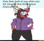  absurd_res anthro antlers brown_hair clock clothed clothing emoji english_text front_view green_eyes hair hands_in_pockets hi_res honey_(stagshack) horn ifunny long_hair looking_at_viewer male meme pockets ponytail solo stagshack standing text watch wristwatch 