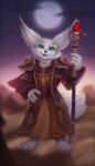  2021 anthro artist_name blizzard_entertainment canid detailed_background digital_media_(artwork) fur holding_object holding_staff looking_at_viewer mammal milkwyvern open_mouth open_smile outside smile solo staff standing video_games vulpera warcraft white_body white_fur 