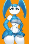  android blue_eyes blue_hair bottomwear breasts camel_toe clitoris_outline clothing digital_media_(artwork) female frown genitals hair humanoid jenny_wakeman looking_at_viewer machine milky_way_(artist) miniskirt my_life_as_a_teenage_robot nickelodeon not_furry pigtails pussy robot robot_humanoid simple_background skirt small_waist solo standing thick_thighs thong tight_clothing under_boob underwear white_body wide_hips 