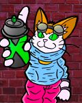  absurd_res anthro blinx blinx_the_time_sweeper brick_wall clothing eyewear eyewear_on_head felid feline gloves goggles goggles_on_head handwear hi_res male mammal microsoft paint roligtjackson solo spray_paint video_games wall_(structure) xbox xbox_game_studios 