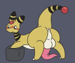  aliasing ampharos anus balls big_balls big_butt big_penis black_stripes blush blush_lines butt cube_(object) digitigrade feral gandergeist genitals glistening glistening_eyes hi_res huge_balls huge_penis male nintendo penis perineum pok&eacute;mon pok&eacute;mon_(species) presenting presenting_anus presenting_balls presenting_hindquarters presenting_penis raised_tail simple_background solo stripes tapering_penis thick_thighs video_games yellow_body 