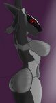  anthro black_body blade_wolf breasts female foxbl grey_body hi_res humanoid konami machine metal_gear multicolored_body red_eyes robot robot_humanoid side_view simple_background smile solo two_tone_body video_games visor 