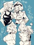  ? animal_humanoid areola belt bottomwear breasts clothing deltarune duo ear_fins female fin fish fish_humanoid hi_res holding_breast humanoid japanese_text marine marine_humanoid nipples nuba_ball pants police_hat police_officer police_uniform shirt smile tank_top text topwear translation_request undertale_(series) undyne uniform video_games 