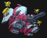  black_background char&#039;s_counterattack chibi funnels glowing glowing_eye gun gundam holding holding_gun holding_weapon jagd_doga_quess_custom looking_ahead mecha mobile_suit no_humans one-eyed pink_eyes susagane weapon 