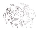  2021 angry anthro cade_(the_human_heart) canid canine canis carrying clothing domestic_dog facial_hair group humanoid_hands leonthelionel male mammal mature_male mustache overalls overweight overweight_male rorik_(the_human_heart) size_difference sketch the_human_heart_(game) video_games visual_novel 