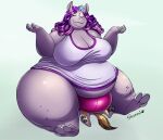  2021 ambiguous_gender anthro breasts bulge canid canine cleavage clothed clothing duo eyes_closed facesitting fur gynomorph hair hi_res intersex lying mammal obese obese_anthro obese_gynomorph obese_intersex on_back overweight overweight_anthro overweight_gynomorph overweight_intersex pawpads purple_hair rhinocerotoid shenzel thick_thighs wide_hips 