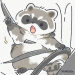  2021 biped black_eyes black_nose car chibi dot_eyes driving feral grey_body inside_car mammal navel procyonid raccoon sitting solo vehicle white_body x_navel yencatx 