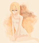  1girl blonde_hair blue_eyes breasts closed_mouth dress highres long_hair namine pasuta0830 simple_background solo white_dress 