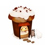  bear board chai chair commentary_request cupcake food food_focus no_humans original simple_background table white_background 