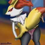  angry anthro black_body black_fur blubluumon braixen butt clothing female feral fur genitals hand_on_tail hi_res nintendo panties pok&eacute;mon pok&eacute;mon_(species) pussy raised_tail red_body red_eyes red_fur solo tail_grab underwear video_games white_body white_fur yellow_body yellow_fur 