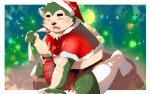  2021 anthro belly bodily_fluids canid canine canis christmas christmas_clothing christmas_headwear clothed clothing crossdressing domestic_dog eyes_closed green_body hat headgear headwear hi_res holidays kemono lifewonders live-a-hero male mammal mokdai overweight overweight_male pig_p0318 santa_claus santa_hat solo tears video_games z2siayrq3htbmsw 