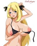  bb bikini_top blonde blonde_hair blue_eyes blush breasts ecchi_senpai huge_breasts nintendo nipples pokemon sexy shirona_(pokemon) 