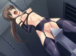  arms_behind arms_behind_back bdsm bondage bound breasts brown_hair censored chains eyes_closed garter_belt long_hair navel noise_(eroge) ponytail rope slave tears thighhighs torment torture wooden_horse 