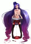  big_hair blood blue_hair body_writing breasts english gradient_hair guro highres knife multicolored_hair nipples original pink_hair simple_background skirt skirt_lift small_breasts solo thighhighs topless vinci white_background 