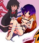  bad_id bad_pixiv_id barefoot black_hair blood breasts feet gradient_hair hijiri_byakuren himegi houjuu_nue long_hair medium_breasts multicolored_hair multiple_girls naked_ribbon nosebleed red_eyes ribbon short_hair sketch thighhighs toramaru_shou touhou zettai_ryouiki 