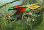  claws dragon drangir fangs female feral genitals hi_res horn looking_at_viewer lying membrane_(anatomy) membranous_wings nude pussy rainwing_(wof) scalie smile solo western_dragon wings wings_of_fire 