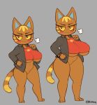  animal_crossing anthro big_breasts blue_ears blush bottomless breasts clothed clothing crop_top digital_media_(artwork) domestic_cat fangs featureless_crotch felid feline felis female fur gold_(metal) gold_jewelry hair hi_res huge_breasts jacket jewelry katt_(animal_crossing) kyodashiro mammal nintendo shirt short_stack simple_background size_difference slightly_chubby smile solo thick_thighs topwear under_boob video_games yellow_eyes 