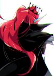  absurd_res animal_humanoid armor black_cape cape chromatic_aberration clothing crown ear_fins female fin fish fish_humanoid hair hi_res humanoid long_hair marine marine_humanoid nuba_ball rear_view red_hair simple_background solo undertale_(series) undyne white_background 