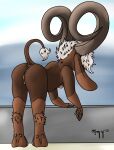  absurd_res ahotandsweatydog anthro anus bending bent_over bovid breasts butt caprine female genitals goat hair hi_res hooves horn mammal nipples nude pussy raised_tail simple_background solo 