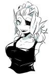  animal_humanoid breasts cleavage clothed clothing ear_fins eye_patch eyewear female fin fish fish_humanoid hair hi_res humanoid marine marine_humanoid monochrome nuba_ball ponytail sharp_teeth shirt simple_background smile solo tank_top teeth topwear undertale_(series) undyne white_background 