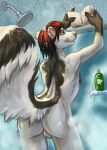  2021 anthro balls caribou_(artist) digital_media_(artwork) fur genitals male mammal mephitid shower skunk smile solo white_body white_fur 