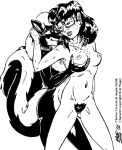  2001 anthro breast_grab breasts cherise_chevron eyewear female female/female freckles glasses hand_on_breast human human_on_anthro interspecies jaque_smith looking_back mammal mephitid monochrome navel nipples nude pubes skunk style_wager 