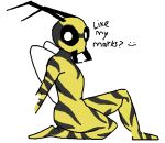  antennae_(anatomy) anthro arthropod buffalonium girly hymenopteran insect male mandibles markings simple_background solo text wasp wings yellow_body 