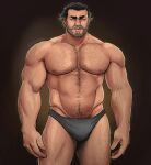  1boy arcane:_league_of_legends arm_hair bara bare_shoulders beard black_male_underwear briefs chest_hair closed_mouth facial_hair large_pectorals league_of_legends looking_at_viewer male_focus male_pubic_hair male_underwear mature_male muscular muscular_male navel nipples pectorals pubic_hair short_hair solo spacebaddy underwear vander_(arcane) 