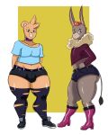  absurd_res anthro asinus cherryfox73 clothed clothing collar digital_media_(artwork) donkey equid equine hair hi_res illie_(cherryfox73) jewelry looking_at_viewer male mammal milo_(cherryfox73) orange_hair purple_collar simple_background smile thick_thighs ursid 