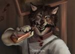  5_fingers anthro black_hair canid canine clothed clothing digital_media_(artwork) fingers fur hair male mammal open_mouth solo teeth tongue white_body white_fur wolnir 