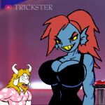  animated asgore_dreemurr bovid caprine female fish goat male mammal marine teasing trickster_(artist) undertale_(series) undyne 