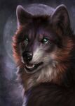  ambiguous_gender canid canine canis digital_media_(artwork) feral green_eyes headshot_portrait hi_res mammal moon night open_mouth outside portrait sky solo teeth tongue wolf wolnir 