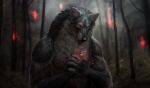  2021 anthro canid canine canis day detailed_background digital_media_(artwork) forest hi_res jewelry male mammal necklace nude outside plant solo tree wolf wolnir 