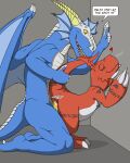  &lt;3 against_surface against_wall anal anthro bandai_namco blue_body blush claws digimon digimon_(species) dragon duo english_text erection genitals guilmon male male/male male_penetrated male_penetrating male_penetrating_male nx-3000 penetration penis red_body sex text wings 