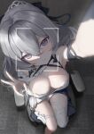  1girl absurdres bangs breasts bronya_zaychik cleavage crossed_bangs grey_eyes grey_hair heiza highres honkai_(series) honkai_impact_3rd long_hair selfie sitting 