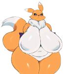  absurd_res anthro armwear bandai_namco big_breasts black_eyes bodily_fluids breasts clothing digimon digimon_(species) elbow_gloves featureless_breasts female fur gloves handwear hi_res huge_breasts neck_tuft renamon slightly_chubby sssonic2 sweat sweatdrop thick_thighs tuft white_body white_fur wide_hips yellow_body yellow_fur 