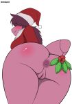  2020 absurd_res anthro anus blush butt christmas christmas_clothing christmas_headwear clothing deltarune female genitals hat headgear headwear hi_res holidays laundrymom mistletoe plant pussy reptile santa_hat scalie simple_background solo susie_(deltarune) undertale_(series) video_games white_background 