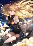  1girl bangs blonde_hair breasts duplicate earrings ereshkigal_(fate) fate/grand_order fate_(series) hair_ribbon highres hoop_earrings jewelry long_hair medium_breasts parted_bangs pixel-perfect_duplicate red_eyes ribbon siino tiara two_side_up 