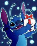  2021 4:5 4_arms 4_fingers alien antennae_(anatomy) back_spines blue_background blue_body blue_claws blue_eyes blue_fur blue_nose blue_pawpads claws digital_drawing_(artwork) digital_media_(artwork) dipstick_antennae disney experiment_(lilo_and_stitch) fingers foxblaze fur gift happy head_tuft hi_res holding_gift holding_object lilo_and_stitch looking_at_viewer multi_arm multi_limb multicolored_antennae notched_ear open_mouth open_smile outline pawpads simple_background smile solo stitch_(lilo_and_stitch) tuft 