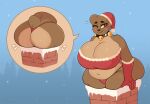  anthro big_breasts big_butt blepwep breasts butt chimney christmas christmas_clothing christmas_headwear cleavage clothed clothing collar female hat headgear headwear hi_res holidays huge_breasts huge_butt mammal santa_hat solo thong underwear ursid 