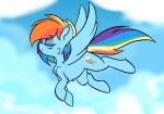  blue_body blue_feathers blue_fur cutie_mark digital_media_(artwork) equid equine feathered_wings feathers female feral flying friendship_is_magic fur hair hasbro hi_res horse larrykitty mammal multicolored_hair my_little_pony pegasus pony rainbow_dash_(mlp) rainbow_hair solo wings 