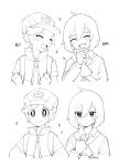  +++ 2boys :d bangs baseball_cap blush closed_eyes closed_mouth commentary_request greyscale hat high_collar highres jiugong_chi male_focus monochrome multiple_boys open_mouth paulo_(pokemon) pokemon pokemon_(game) pokemon_masters_ex scottie_(pokemon) shirt short_hair short_sleeves sleeveless sleeveless_jacket smile sparkle t-shirt teeth tongue upper_teeth zipper_pull_tab 