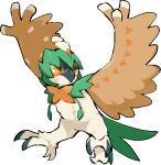  arms_up beak closed_mouth commentary_request decidueye full_body kawaanago looking_to_the_side lowres no_humans orange_pupils pokemon pokemon_(creature) solo talons transparent_background yellow_eyes 