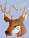  2021 anthro antlers cervid digital_media_(artwork) eyes_closed fur grumpy_griffin_creations hi_res horn male mammal simple_background smile solo tongue tongue_out 