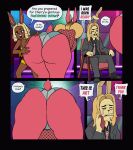  animated anthro big_butt blonde_hair brown_body brown_fur butt cherry_(ponehanon) english_text female fishnet fur hair hi_res lagomorph lap_of_luxury leporid loop male mammal no_sound ponehanon rabbit red_body red_fur roxanne_(ponehanon) sitting text twerking 