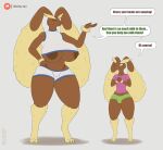  &lt;3 &lt;3_eyes 2021 anthro areola big_areola big_breasts bottomwear breasts brother brother_and_sister brown_body claws clothed clothing colored dialogue duo english_text eyes_closed female fluffy_ears looking_at_another lopunny male multicolored_body nintendo nipples open_mouth patreon paws pok&eacute;mon pok&eacute;mon_(species) shorts sibling simple_background sister size_difference standing text two_tone_body video_games wolfarion 