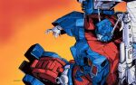  1980s_(style) autobot blue_eyes english_commentary from_above hinomars19 looking_ahead mecha no_humans retro_artstyle reward_available science_fiction solo transformers ultra_magnus 