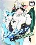  age_difference anthro anthro_on_anthro big_breasts blue_body blue_fur blush bovid bovine breast_grab breasts bulge cattle clothed clothing dragonair duo female fur green_eyes grey_hair hair hand_on_breast hi_res horn interspecies male male/female mammal mature_female mellonsoda multicolored_body multicolored_fur nintendo nipples older_female open_mouth open_smile partially_clothed pok&eacute;mon pok&eacute;mon_(species) simple_background smile succubus text two_tone_body two_tone_fur video_games white_body white_fur wings yellow_eyes younger_male 
