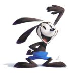  anthro black_body black_eyes black_fur black_nose bottomwear clothed clothing disney fur gesture hand_on_hip happy lagomorph leporid male mammal oswald_the_lucky_rabbit partially_clothed rabbit retro shorts signature simple_background smile solo standing toony unknown_artist vintage waving waving_at_viewer waving_hand white_background white_body white_fur 